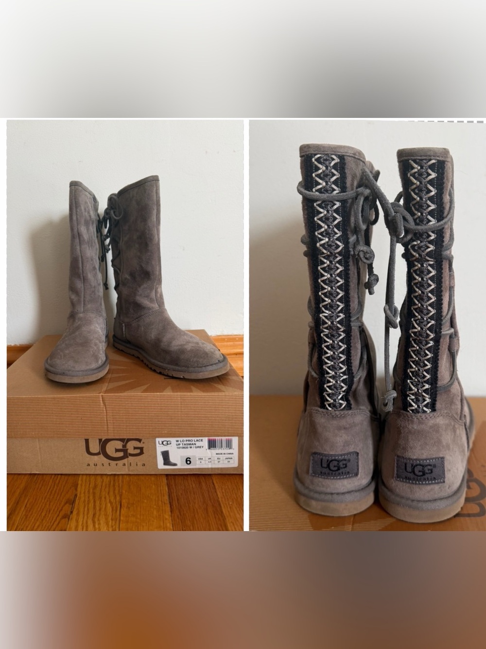 UGG Australia Lo Pro Tasman Women’s 6 Suede Mid‑Calf Lace Back Boots Gray